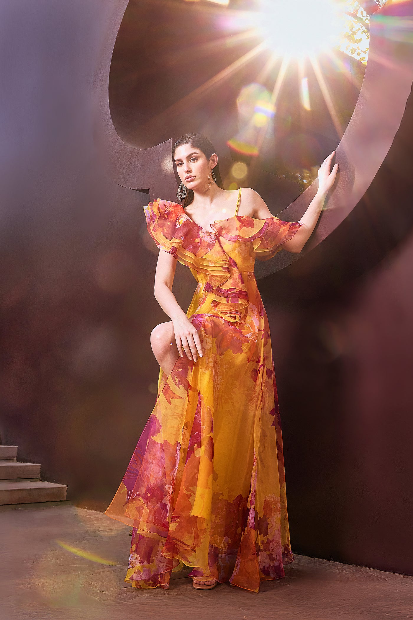 Mandira Wirk Sunset Radiance Floral Gown indian designer wear online shopping melange singapore