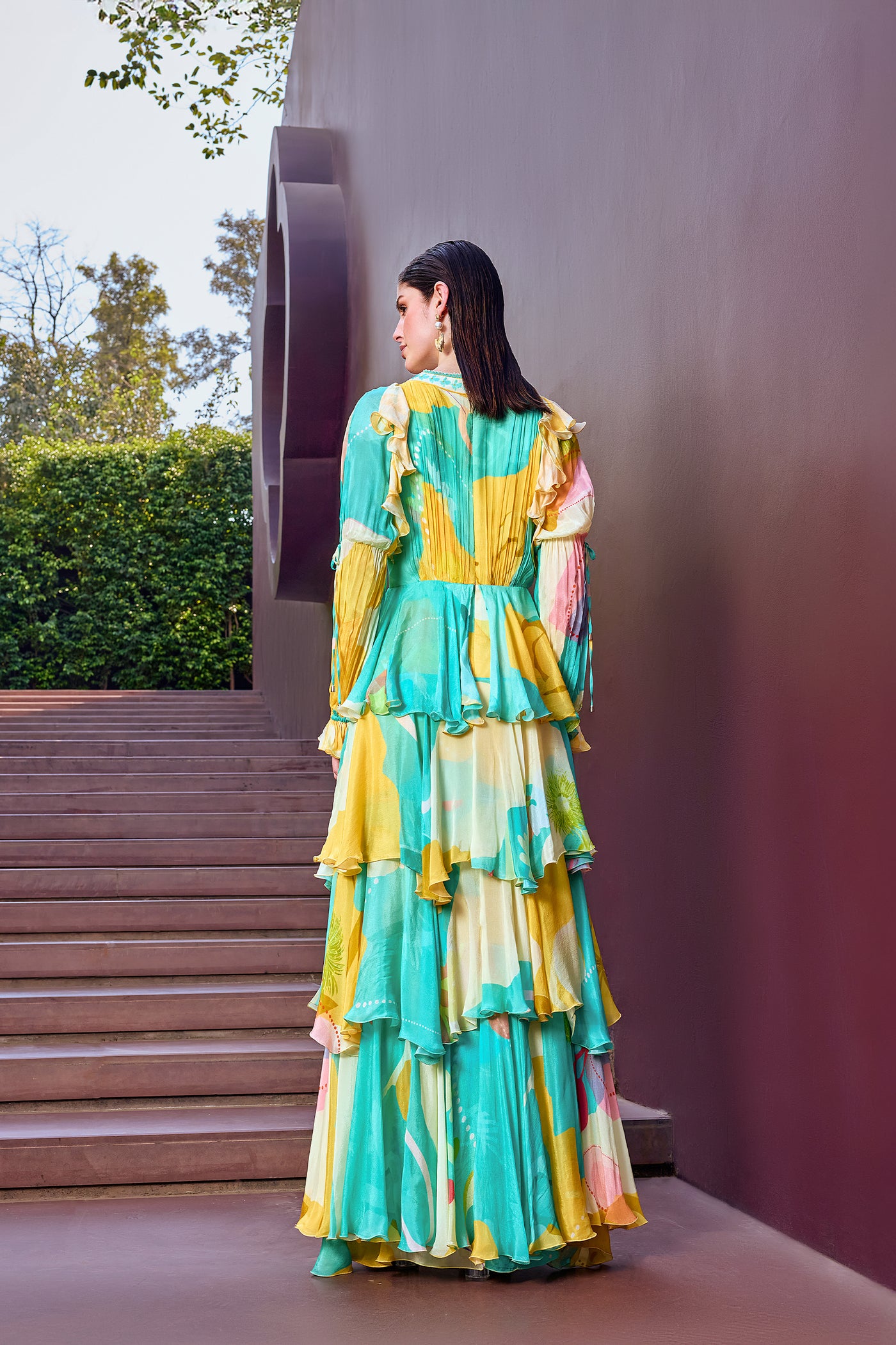 Mandira Wirk Turquoise Eucalyptus Layer Dress indian designer wear online shopping melange singapore