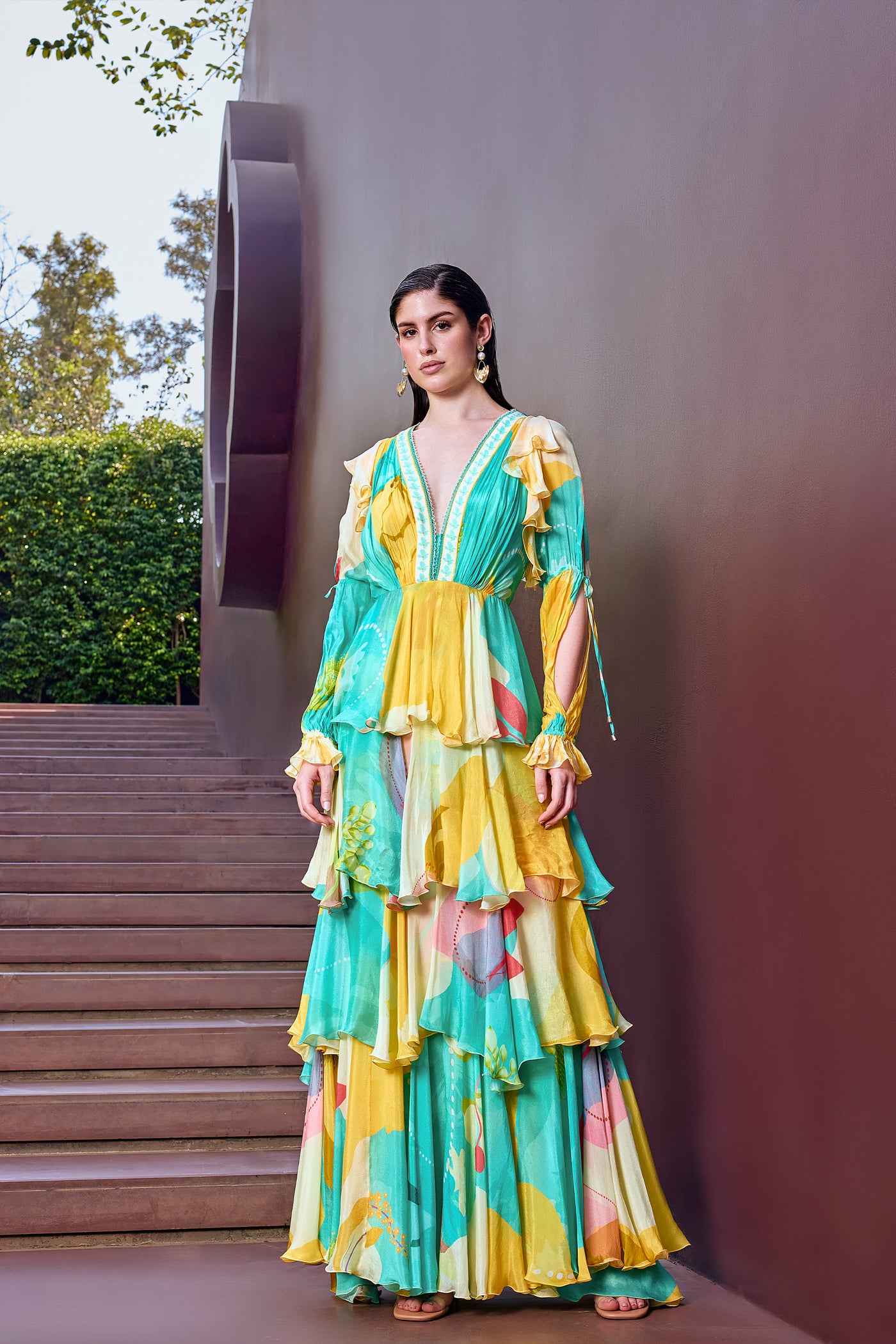 Mandira Wirk Turquoise Eucalyptus Layer Dress indian designer wear online shopping melange singapore