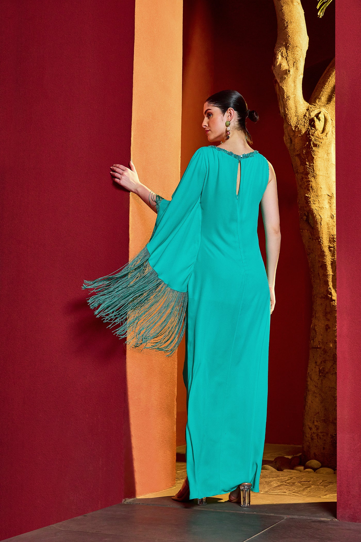 Mandira Wirk Turquoise Slit Dress indian designer wear online shopping melange singapore
