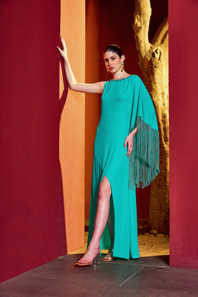 Mandira Wirk Turquoise Slit Dress indian designer wear online shopping melange singapore
