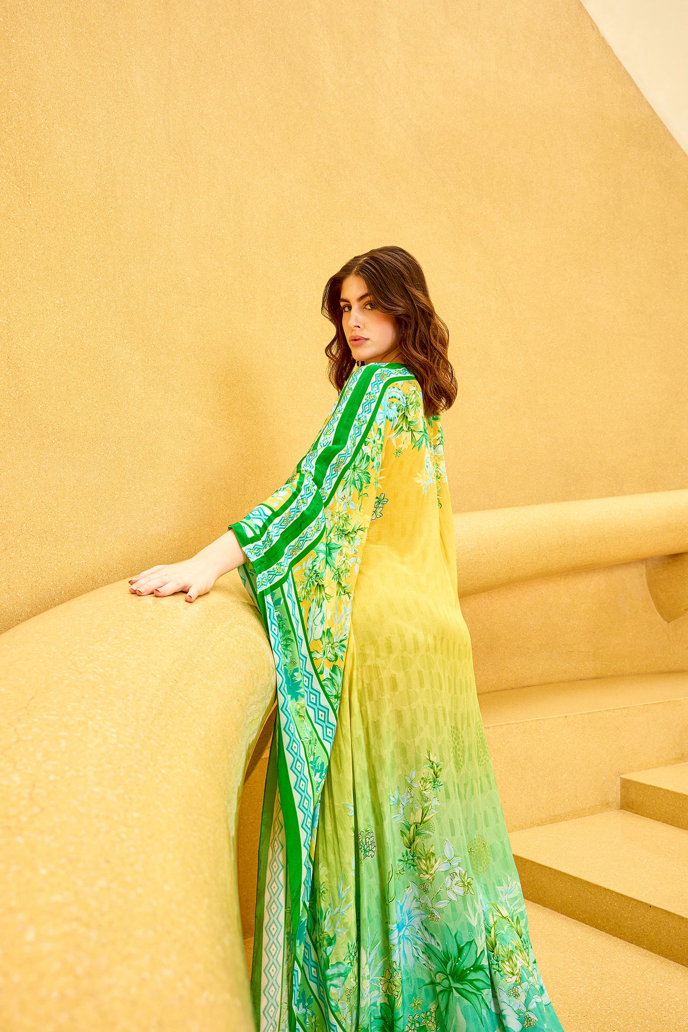 Mandira Wirk Yellow Ombre Kaftan indian designer wear online shopping melange singapore