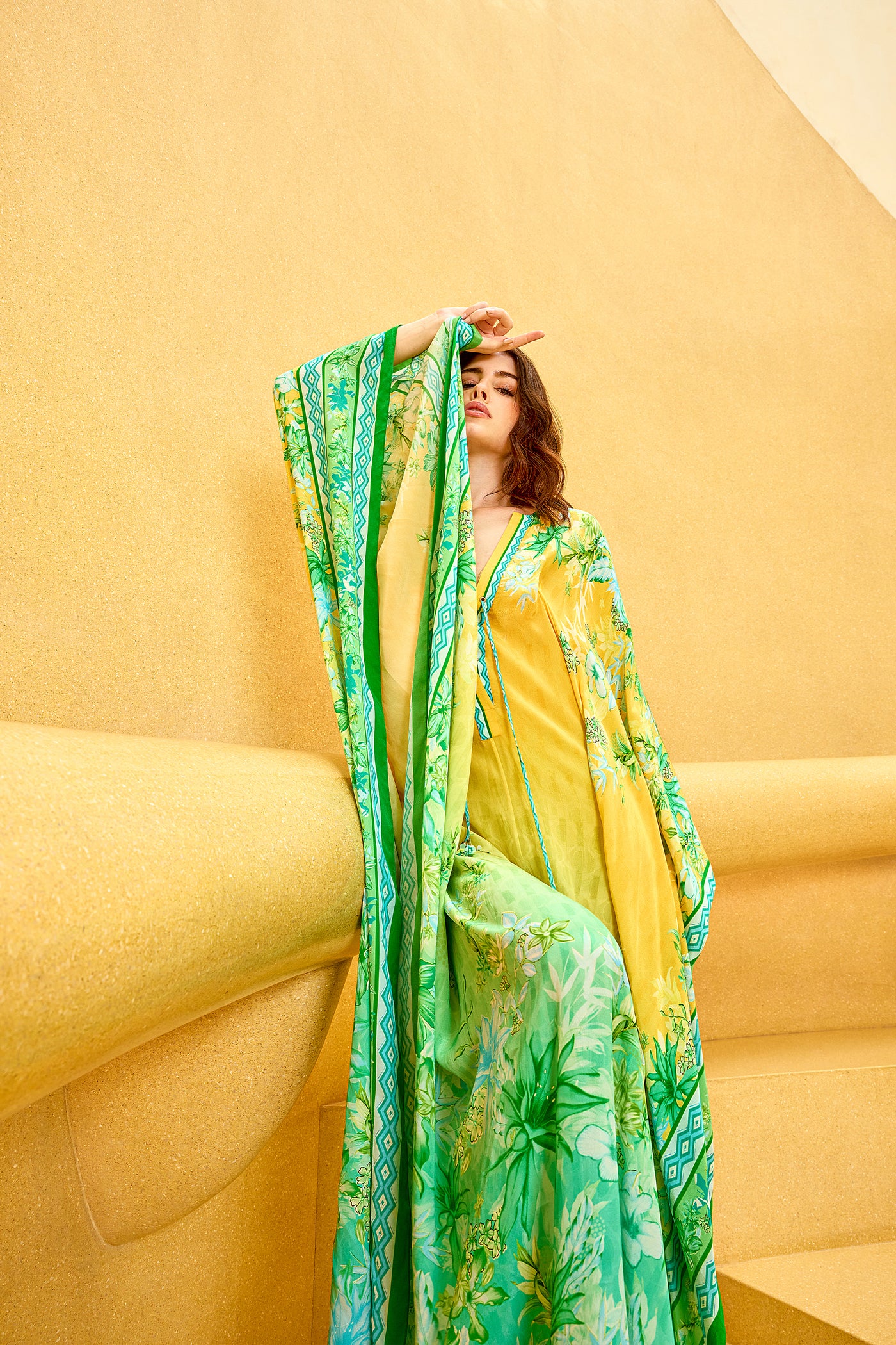 Mandira Wirk Yellow Ombre Kaftan indian designer wear online shopping melange singapore