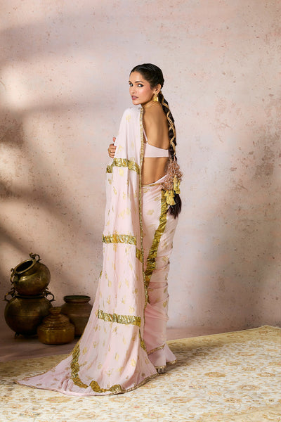 Masaba Baby Pink Potters Touch Gota Saree indian designer wear online shopping melange singapore