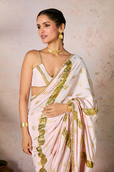 Masaba Baby Pink Potters Touch Gota Saree indian designer wear online shopping melange singapore