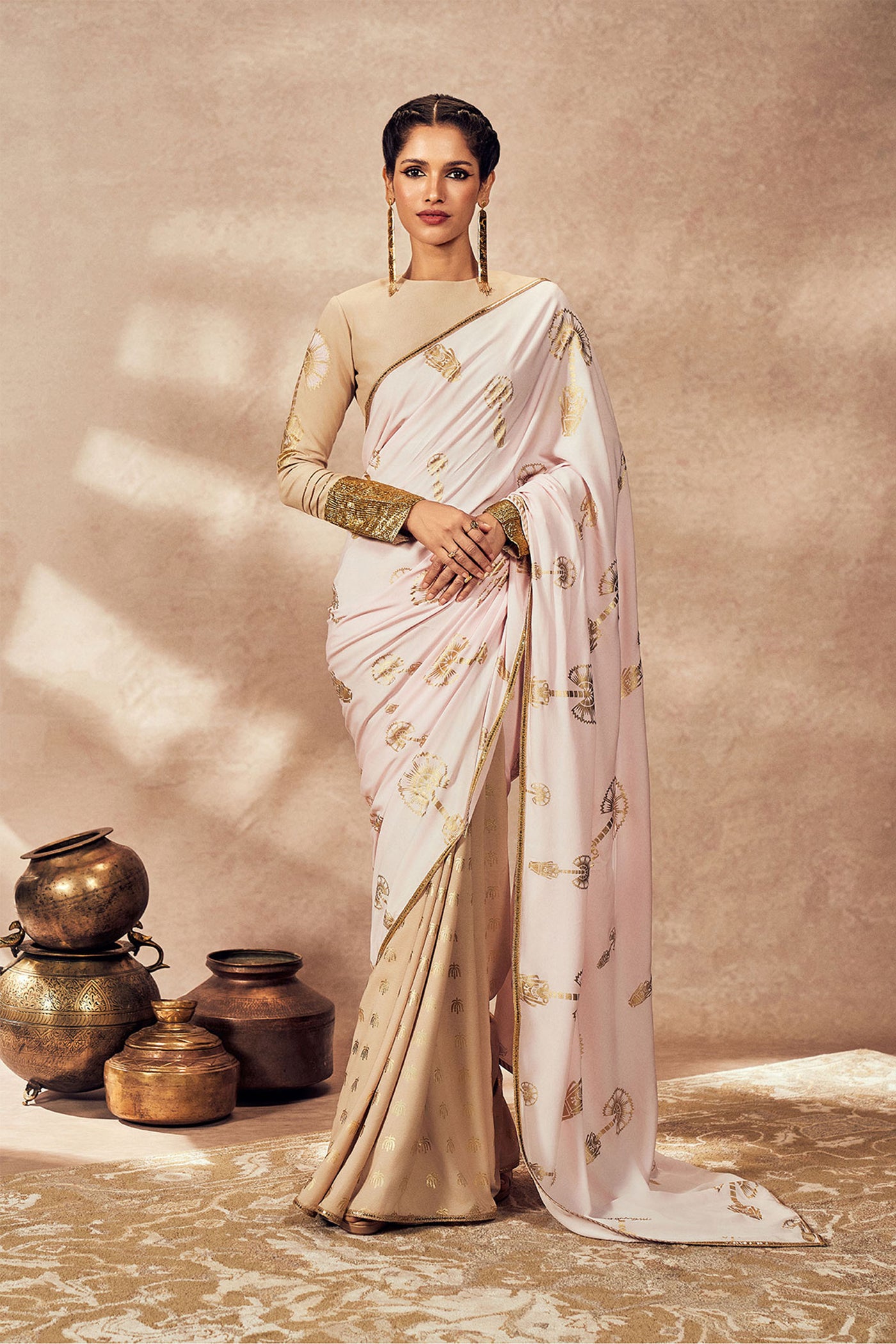 Masaba Beige And Pink Traveler's Palm Saree indian designer wear online shopping melange singapore