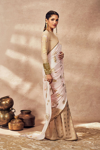 Masaba Beige And Pink Traveler's Palm Saree indian designer wear online shopping melange singapore