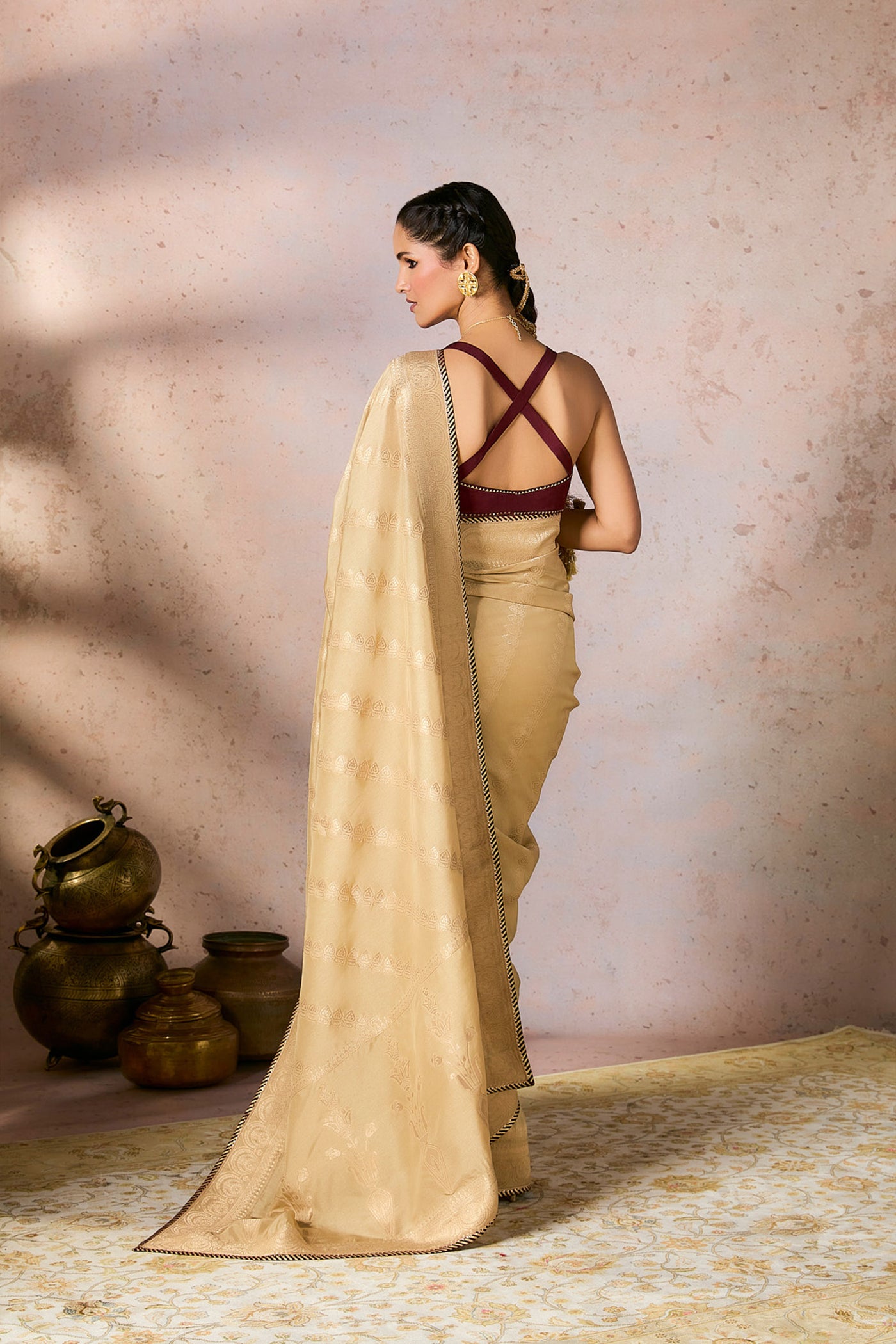 Masaba Beige Jacquard Saree indian designer wear online shopping melange singapore