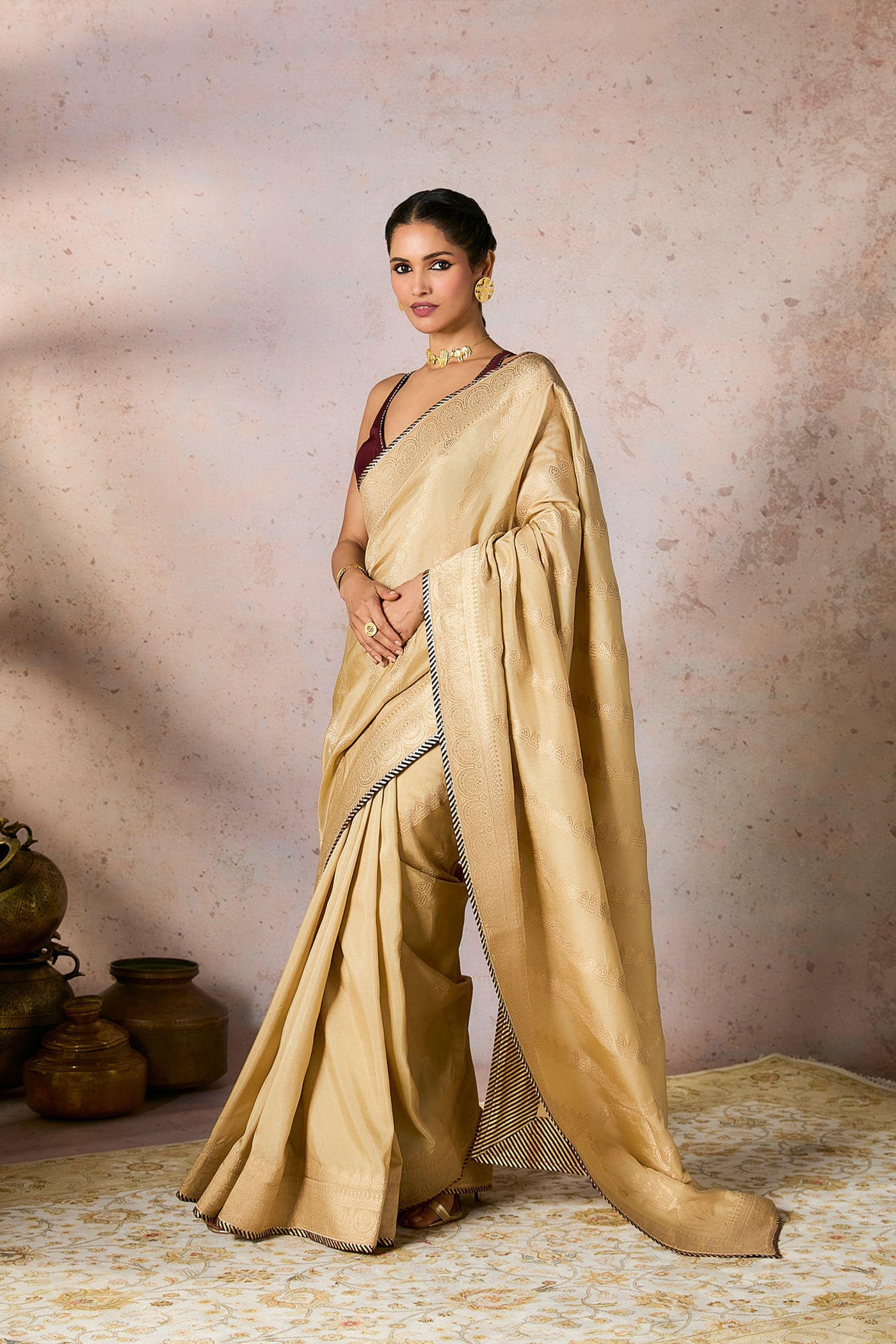 Masaba Beige Jacquard Saree indian designer wear online shopping melange singapore