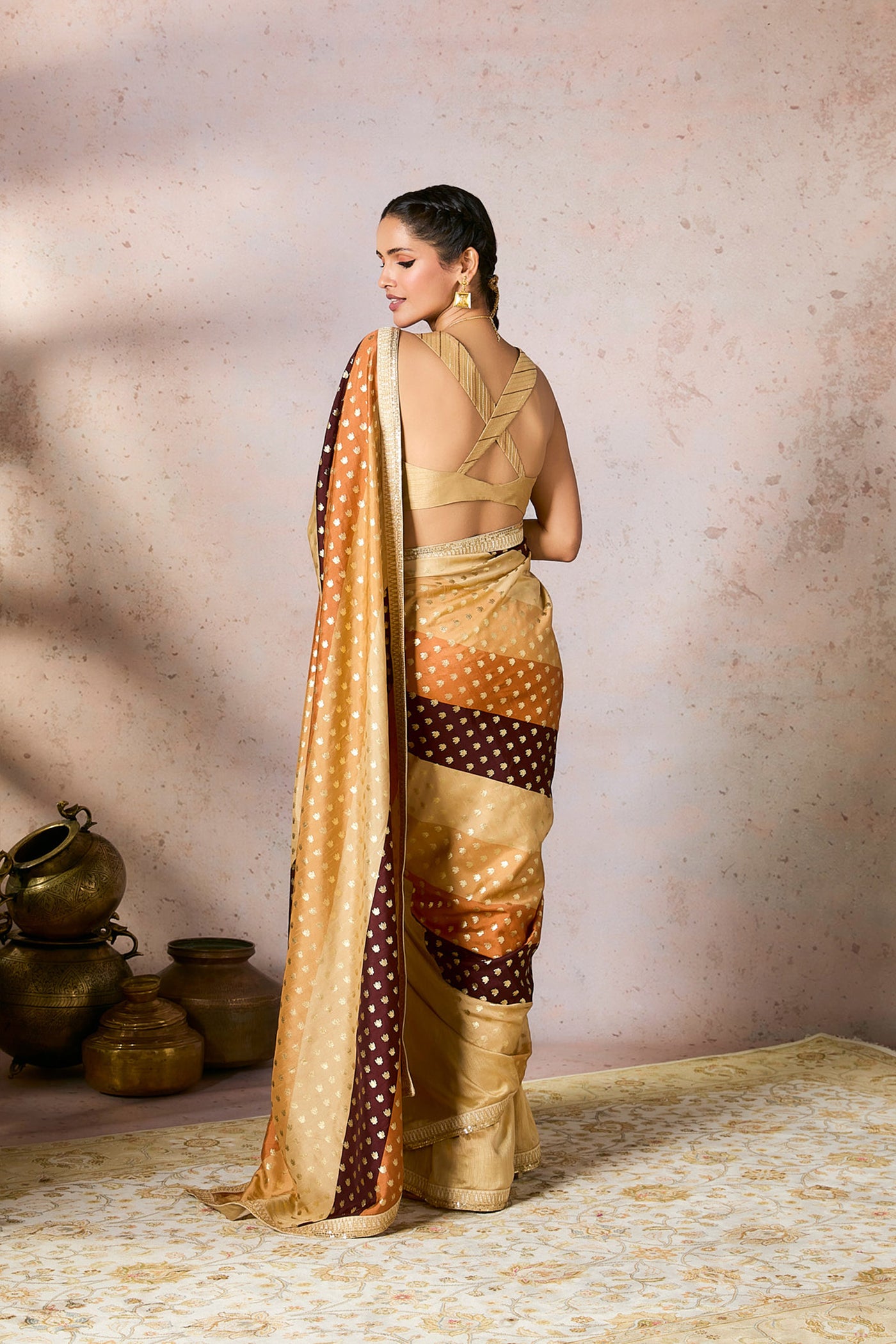 Masaba Beige Stripe Foil Saree indian designer wear online shopping melange singapore