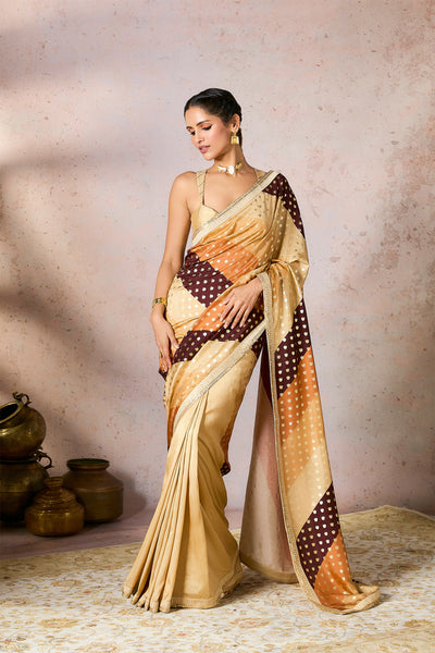 Masaba Beige Stripe Foil Saree indian designer wear online shopping melange singapore