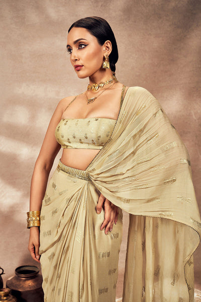 Masaba Beige Timber Tribe Drape Saree indian designer wear online shopping melange singapore