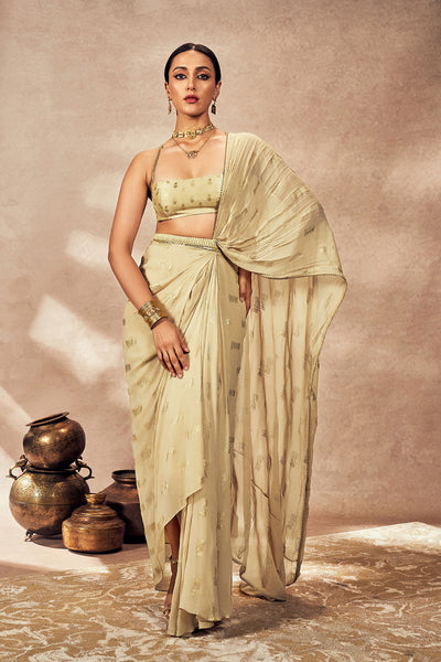 Masaba Beige Timber Tribe Drape Saree indian designer wear online shopping melange singapore