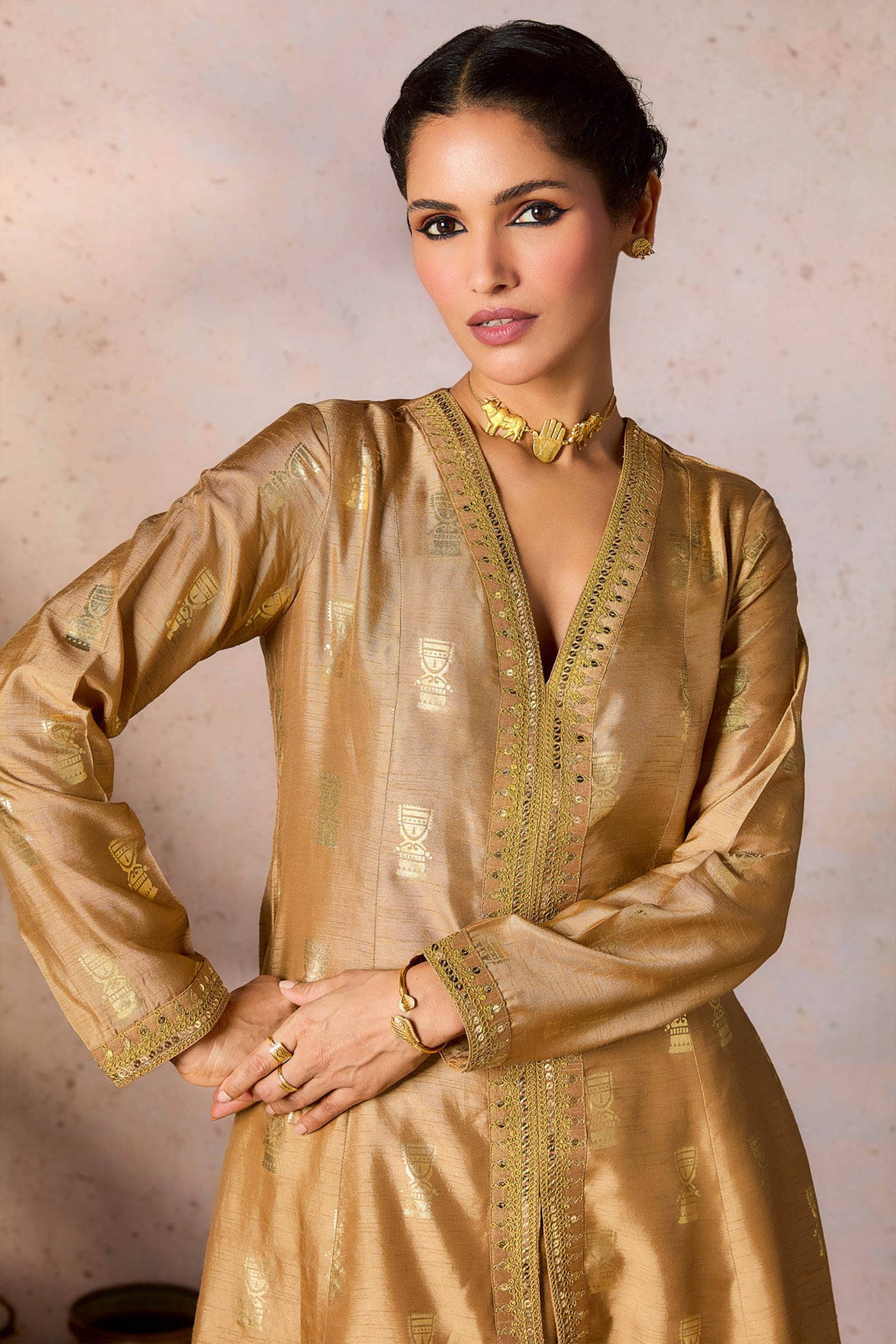 Masaba Beige Timber Tribe Tunic Set indian designer wear online shopping melange singapore