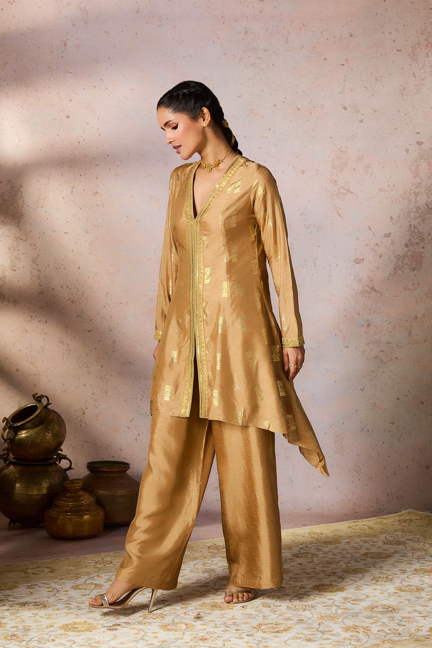 Masaba Beige Timber Tribe Tunic Set indian designer wear online shopping melange singapore