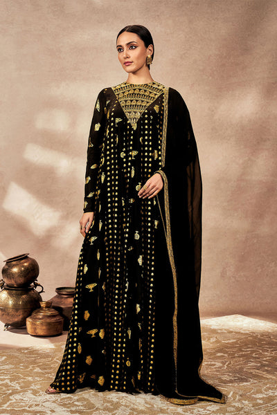 Masaba Black Gold Potters Touch Anarkali Set indian designer wear online shopping melange singapore