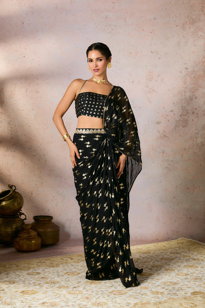 Masaba Black Mystic Drape Saree indian designer wear online shopping melange singapore