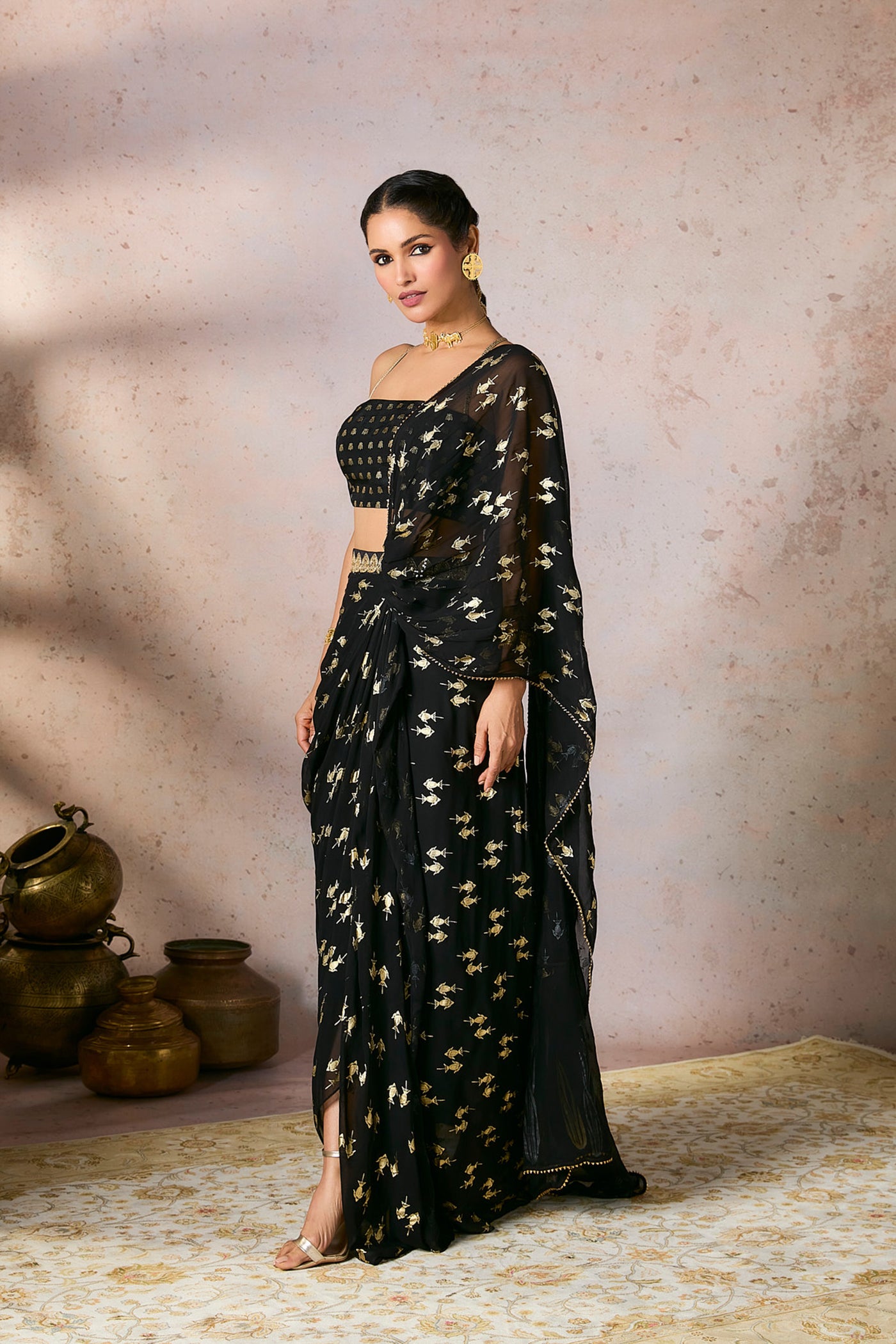 Masaba Black Mystic Drape Saree indian designer wear online shopping melange singapore