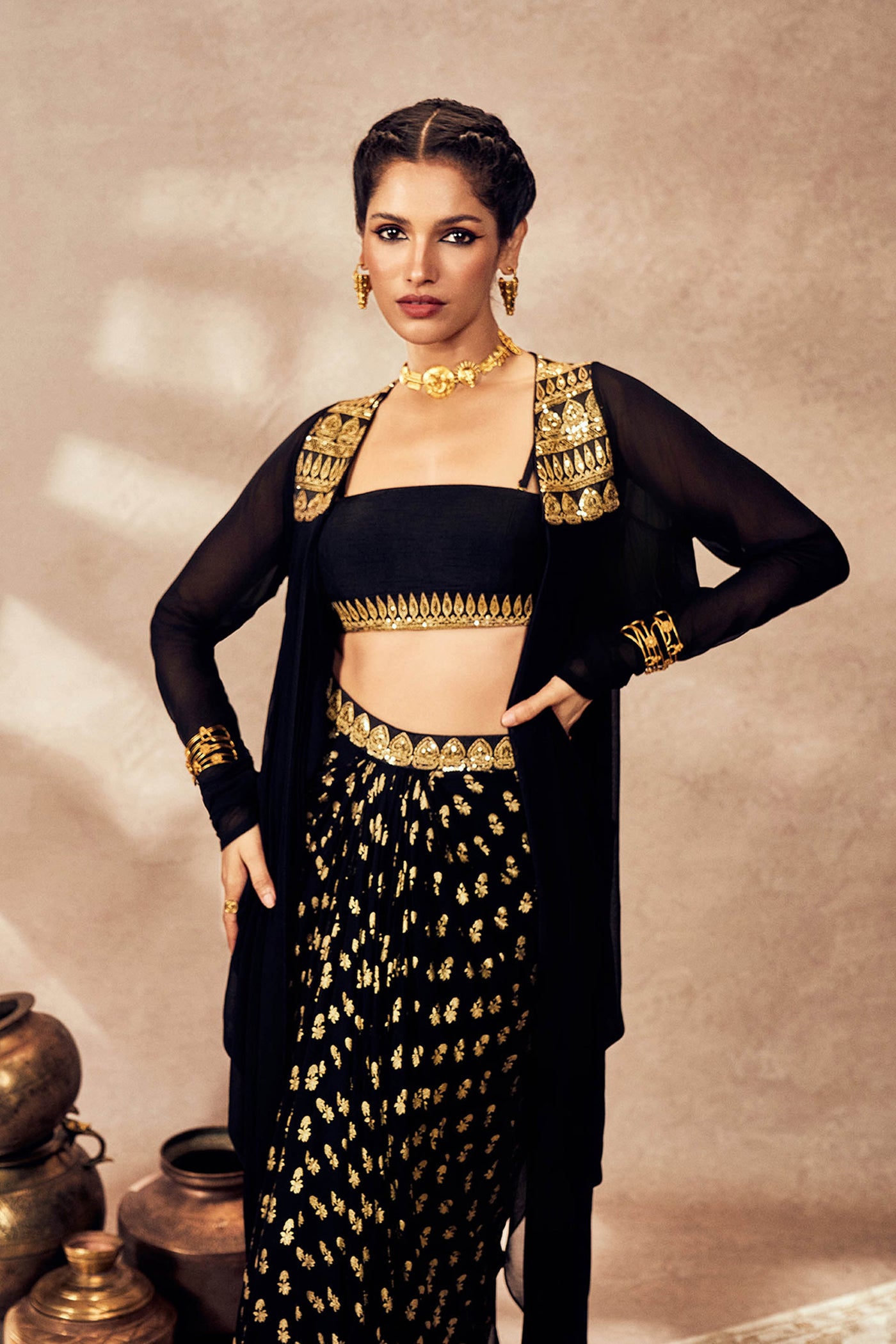 Masaba Black Pixie Dust Skirt Set indian designer wear online shopping melange singapore