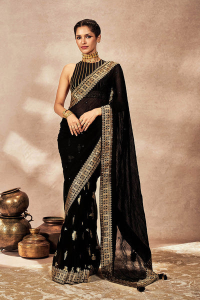 Masaba Black Potters Touch Crushed Saree indian designer wear online shopping melange singapore