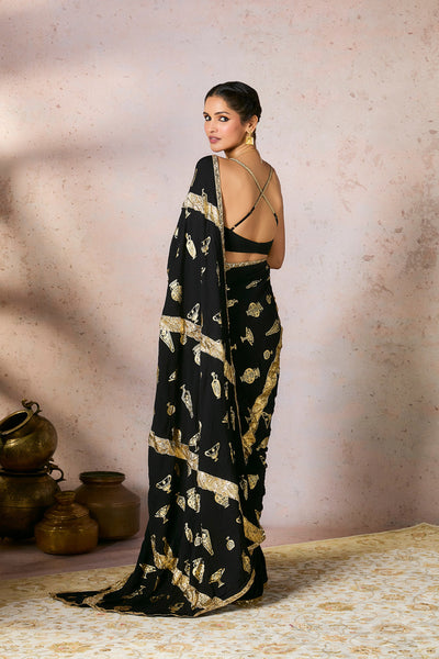 Masaba Black Potters Touch Gota Saree indian designer wear online shopping melange singapore