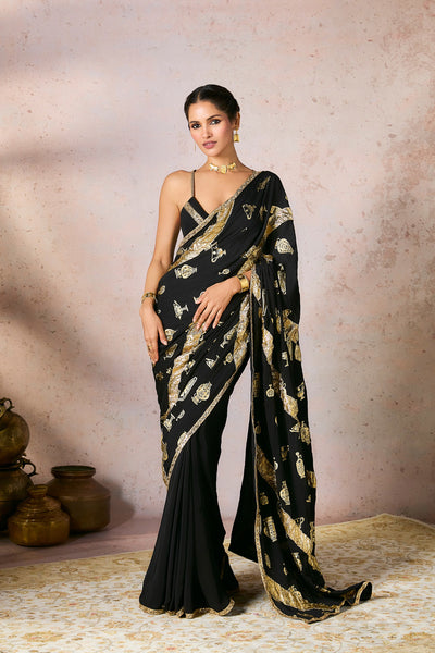 Masaba Black Potters Touch Gota Saree indian designer wear online shopping melange singapore