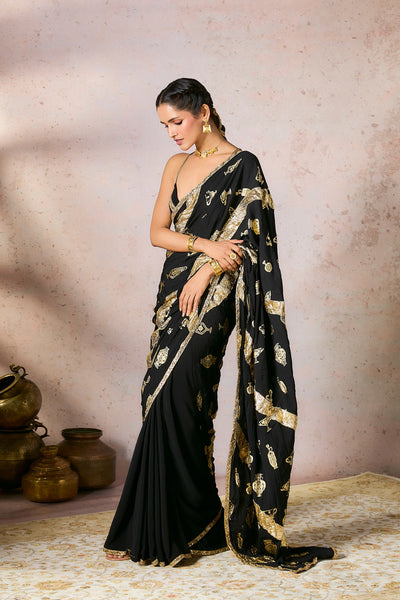 Masaba Black Potters Touch Gota Saree indian designer wear online shopping melange singapore