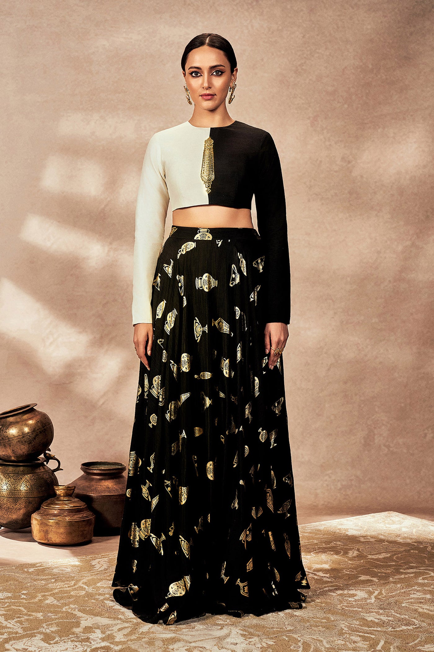 Masaba Black Potters Touch Skirt Set indian designer wear online shopping melange singapore