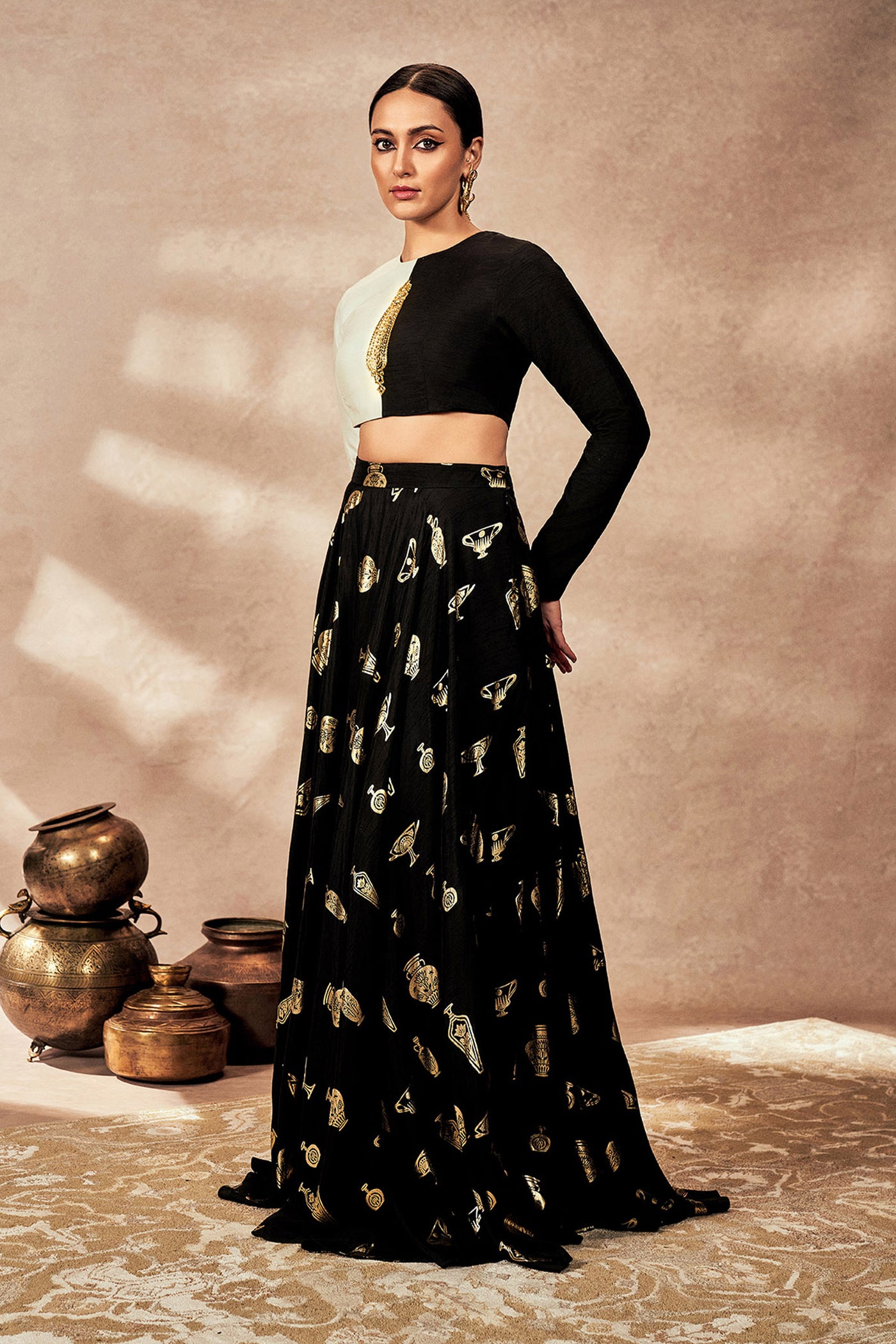 Masaba Black Potters Touch Skirt Set indian designer wear online shopping melange singapore