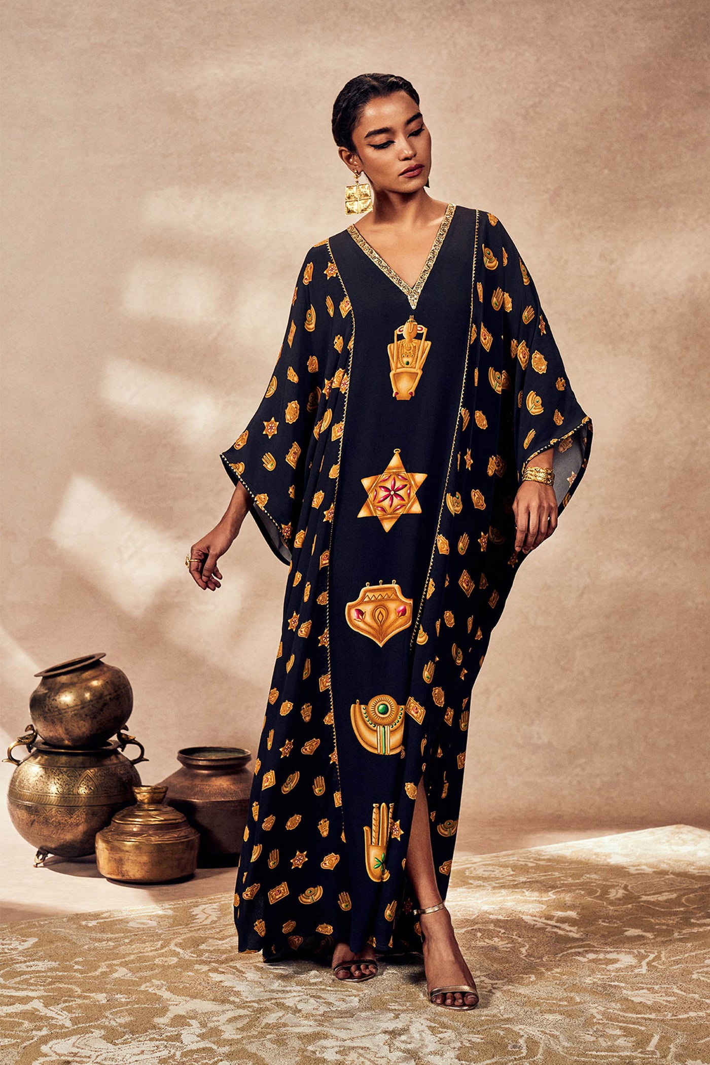 Masaba Black Trinkets Kaftan indian designer wear online shopping melange singapore