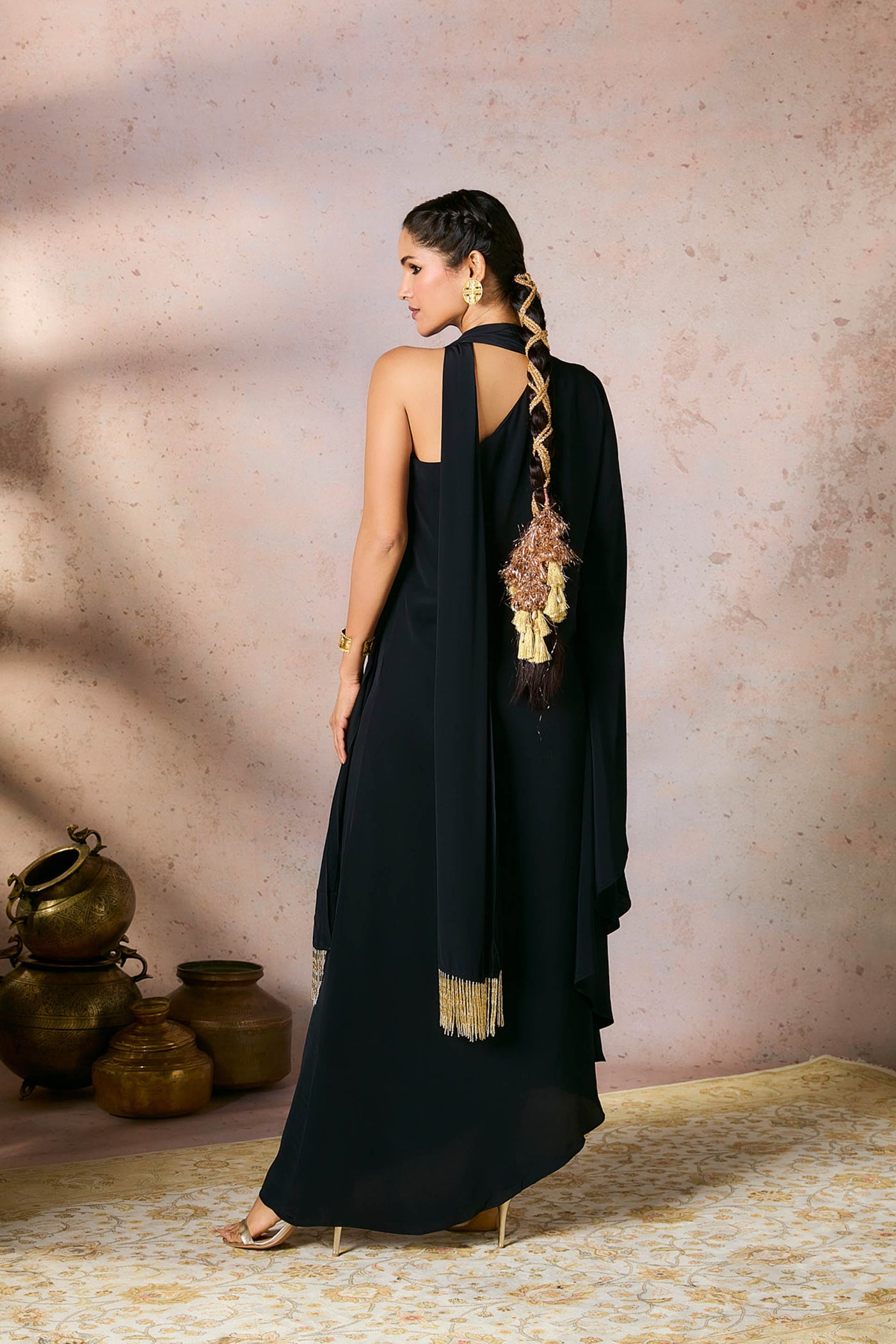 Masaba Black Tropical One Shoulder Kaftan indian designer wear online shopping melange singapore