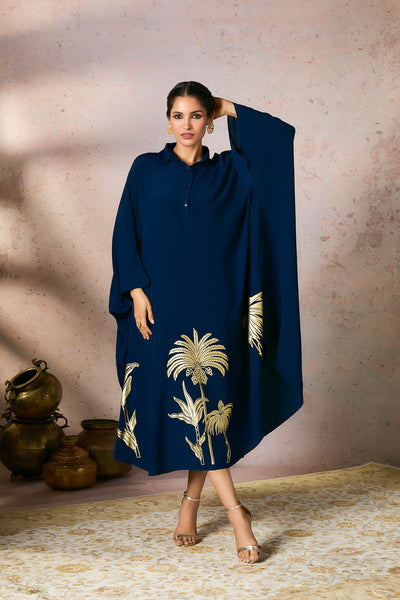 Masaba Blue Palm Foil Kaftan indian designer wear online shopping melange singapore