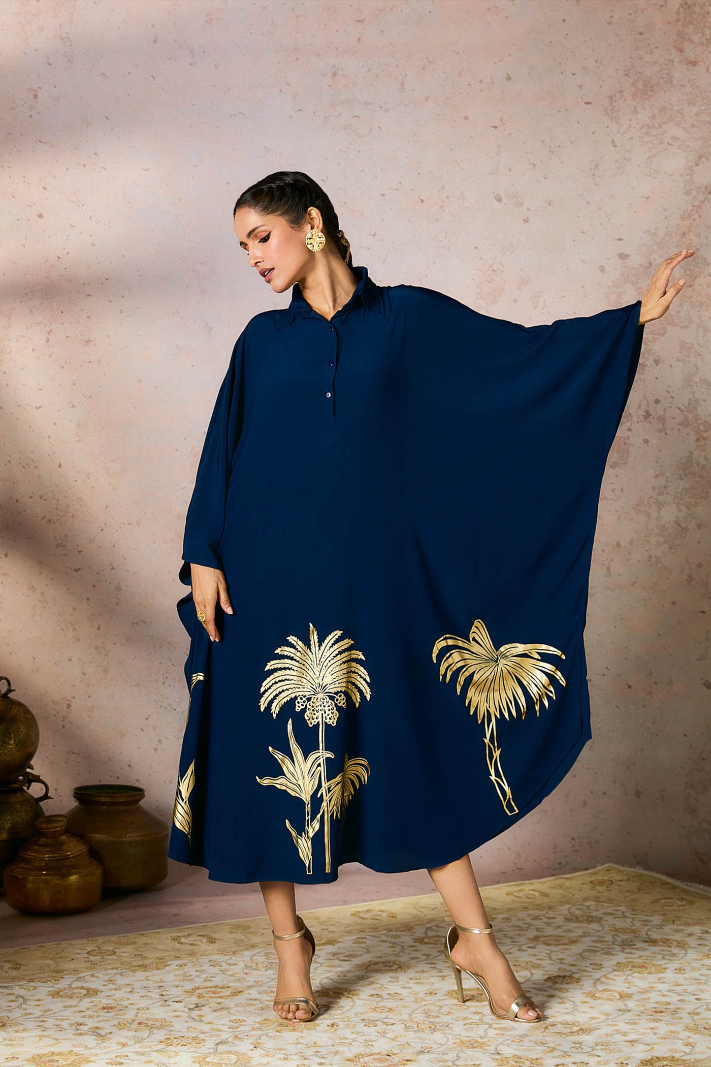 Masaba Blue Palm Foil Kaftan indian designer wear online shopping melange singapore