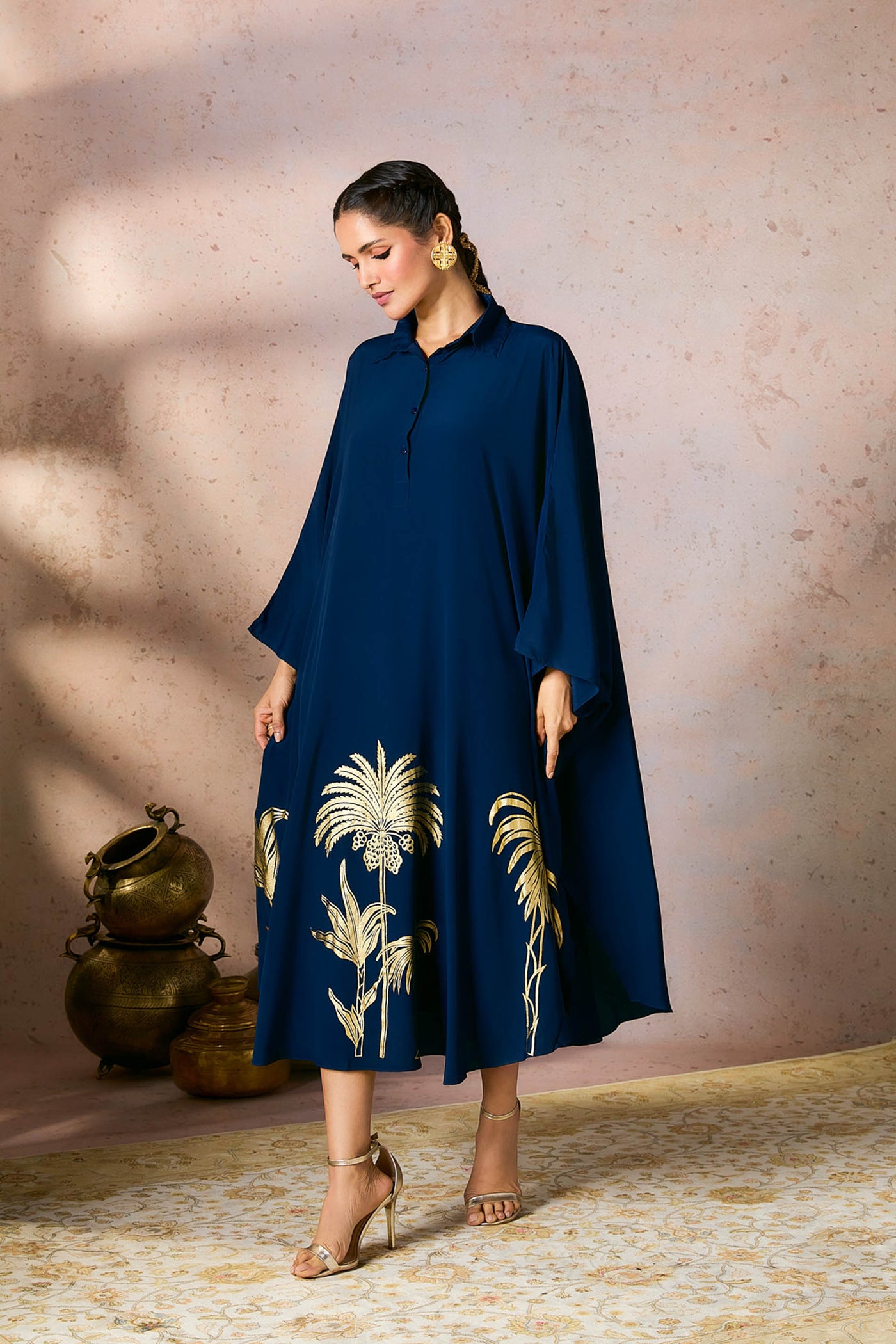 Masaba Blue Palm Foil Kaftan indian designer wear online shopping melange singapore