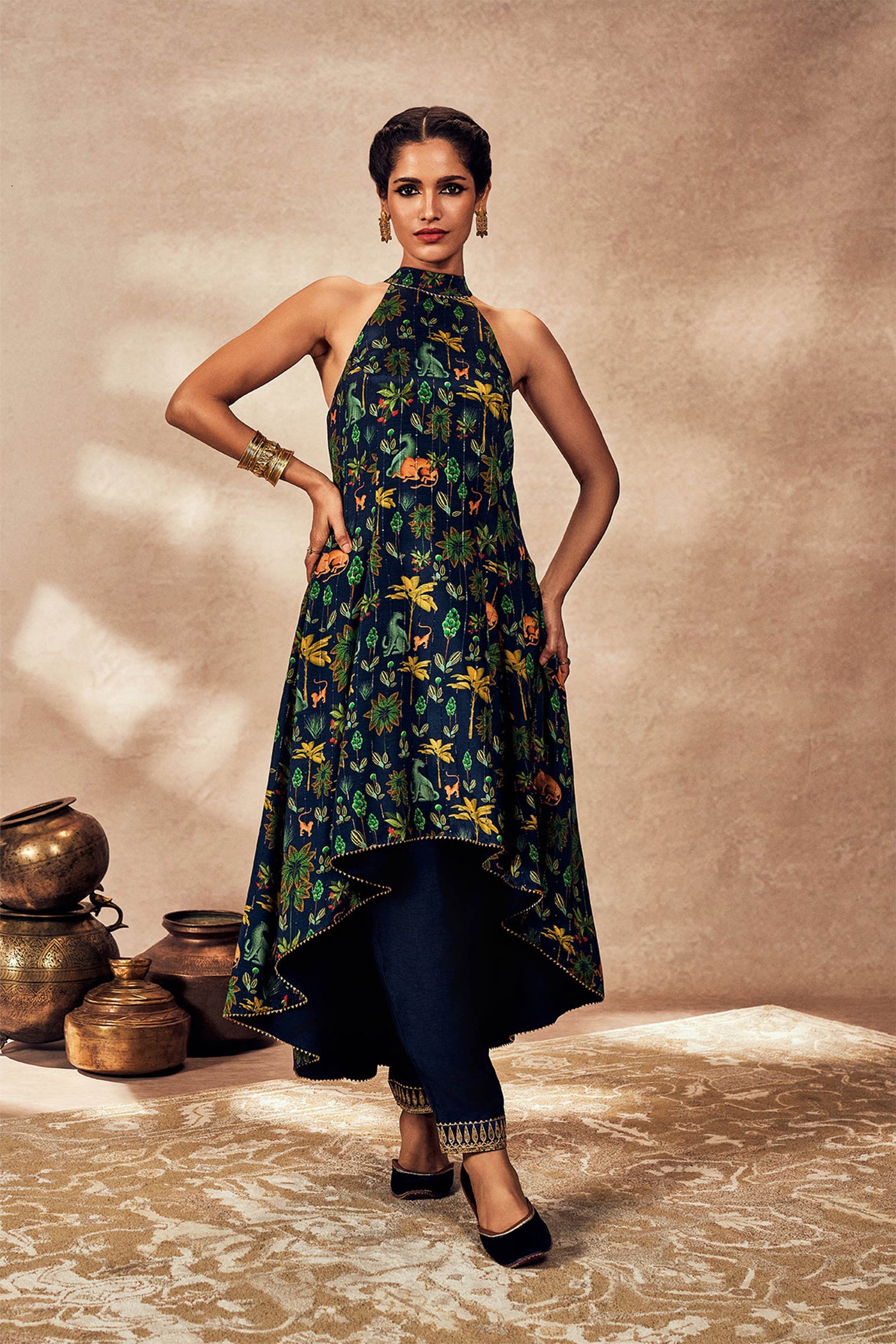 Masaba Blue Tropical Rhapsody Halter Neck Tunic Set indian designer wear online shopping melange singapore