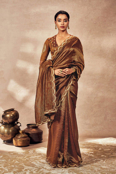 Masaba Brown Madakal Tissue Saree indian designer wear online shopping melange singapore