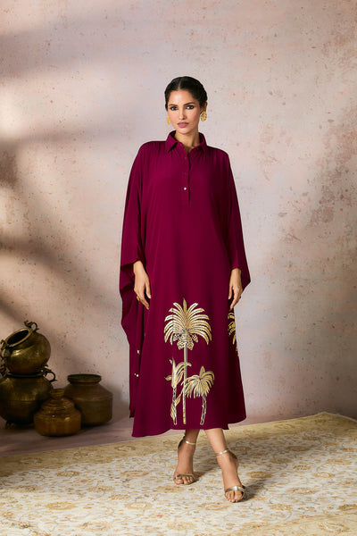 Masaba Cranberry Palm Foil Print Kaftan indian designer wear online shopping melange singapore