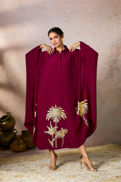 Masaba Cranberry Palm Foil Print Kaftan indian designer wear online shopping melange singapore