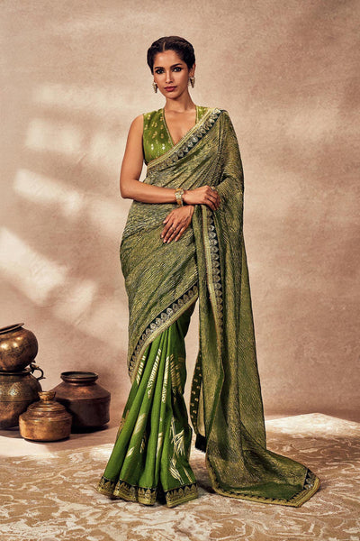 Masaba Green Palm Blooms Tissue Saree indian designer wear online shopping melange singapore