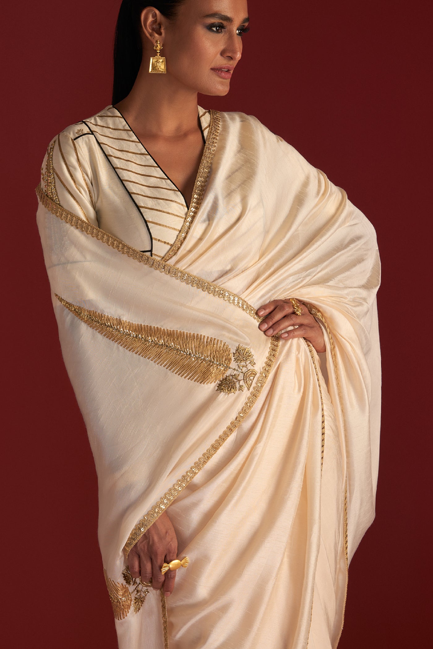 Masaba Ivory 'paan-patti' Saree Indian designer wear online shopping melange singapore