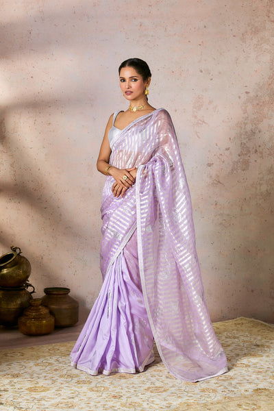 Masaba Lilac Striped Zari Saree indian designer wear online shopping melange singapore