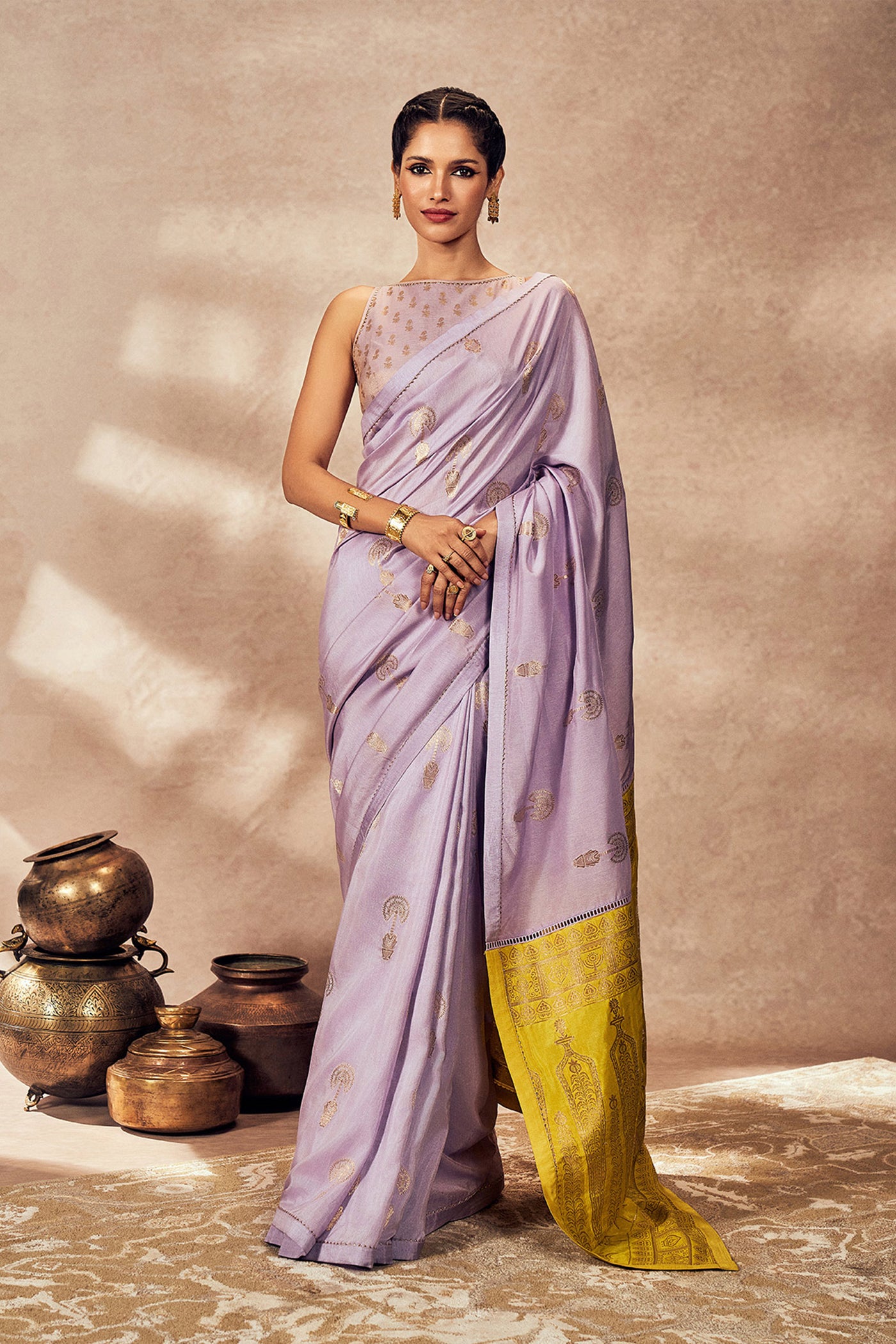 Masaba Lime And Lilac Jacquard Saree indian designer wear online shopping melange singapore