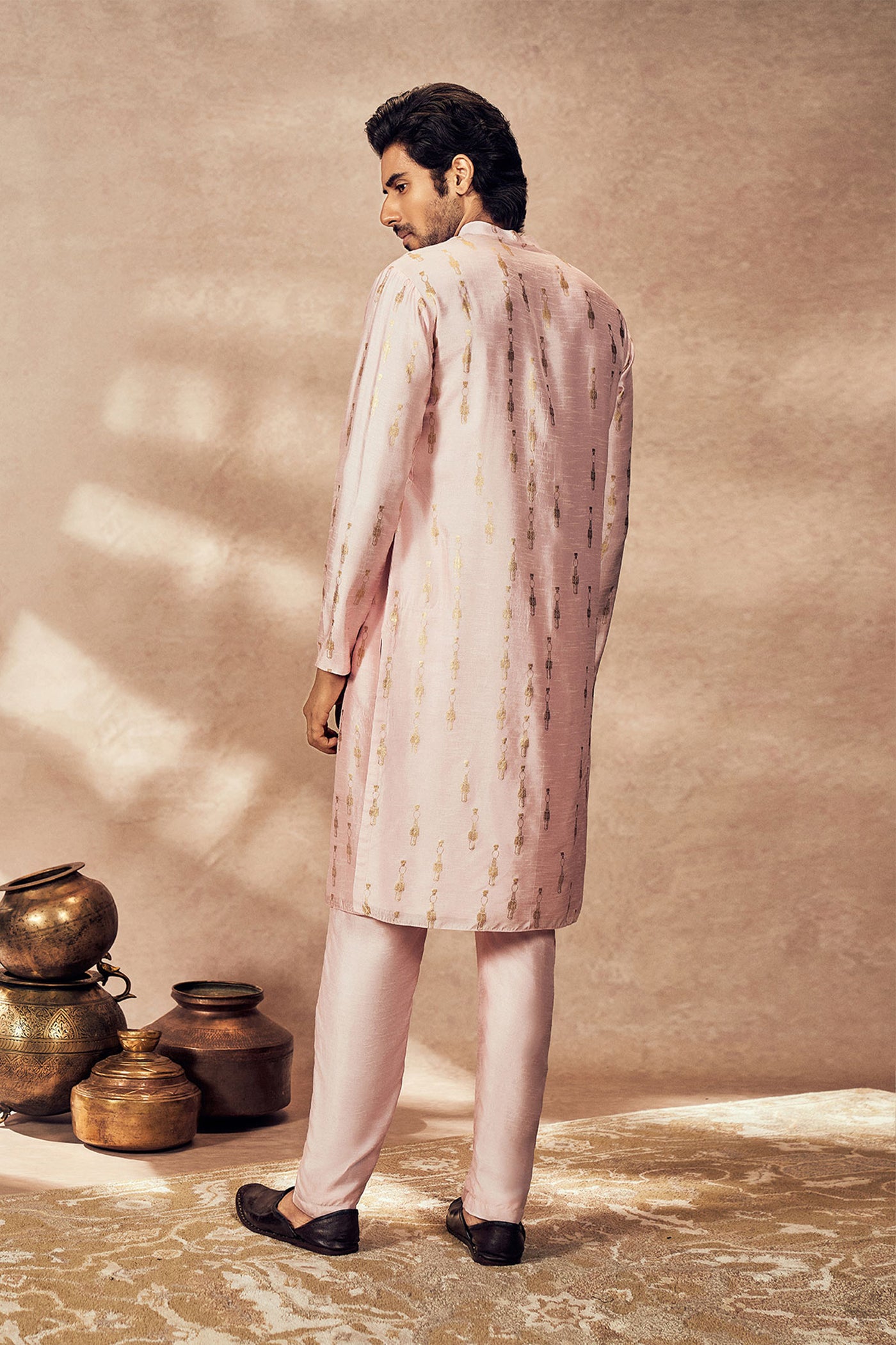 Masaba Menswear Baby Pink Tribal Pillar Kurta indian designer wear online shopping melange singapore