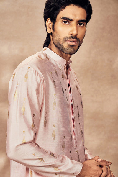 Masaba Menswear Baby Pink Tribal Pillar Kurta indian designer wear online shopping melange singapore