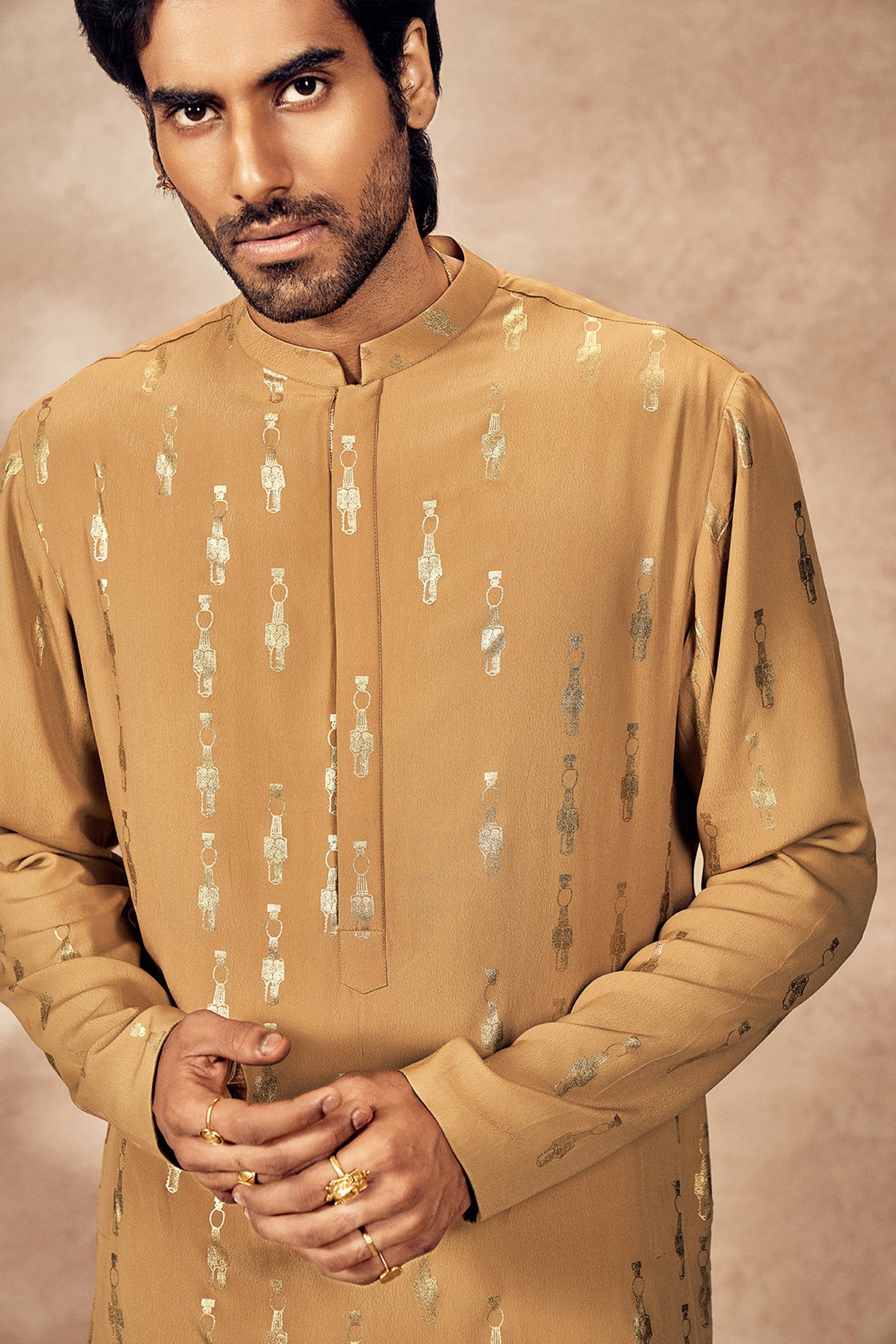 Masaba Menswear Beige Tribal Pillar Kurta indian designer wear online shopping melange singapore