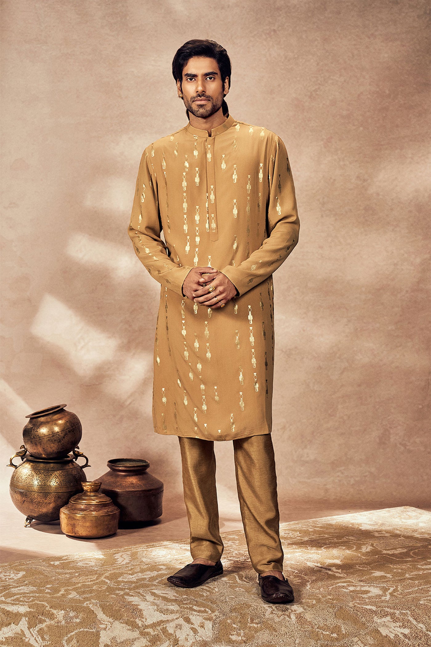 Masaba Menswear Beige Tribal Pillar Kurta indian designer wear online shopping melange singapore