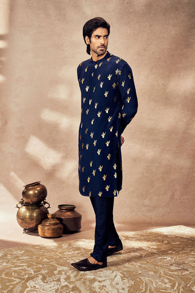 Masaba Menswear Blue Ganesha Foil Kurta Set indian designer wear online shopping melange singapore