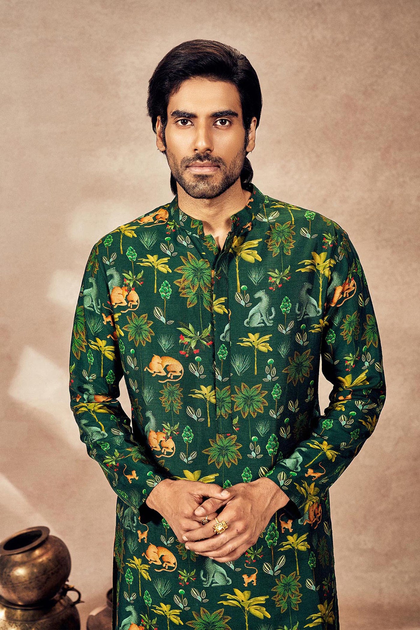 Masaba Menswear Green Tropical Rhapsody Kurta indian designer wear online shopping melange singapore