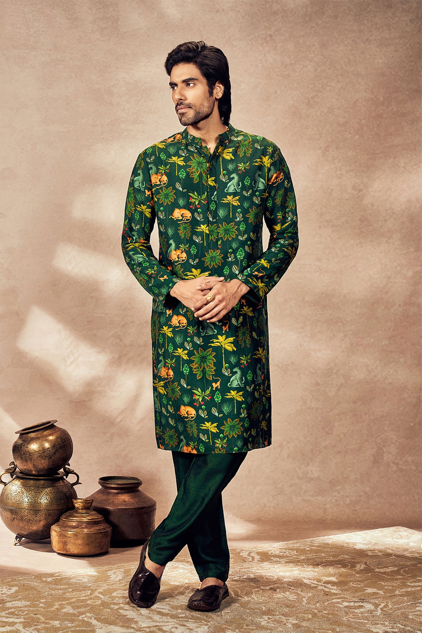 Masaba Menswear Green Tropical Rhapsody Kurta indian designer wear online shopping melange singapore