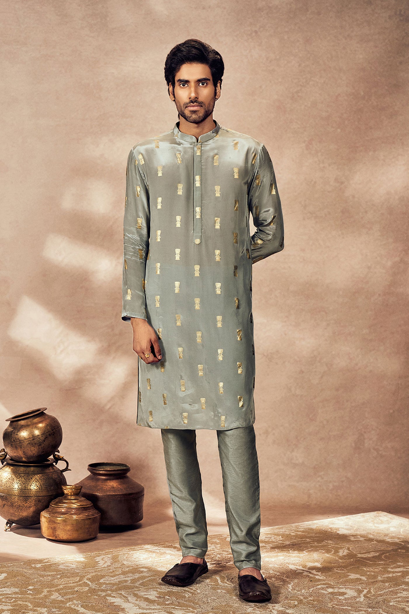 Masaba Menswear Grey Timber Tribe Kurta indian designer wear online shopping melange singapore